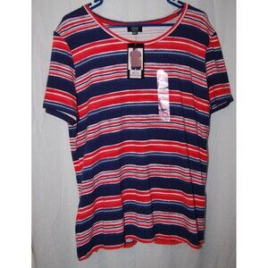 Jones New York Signature Women's Short Sleeve Crew Neck Top Red White Blue XXL